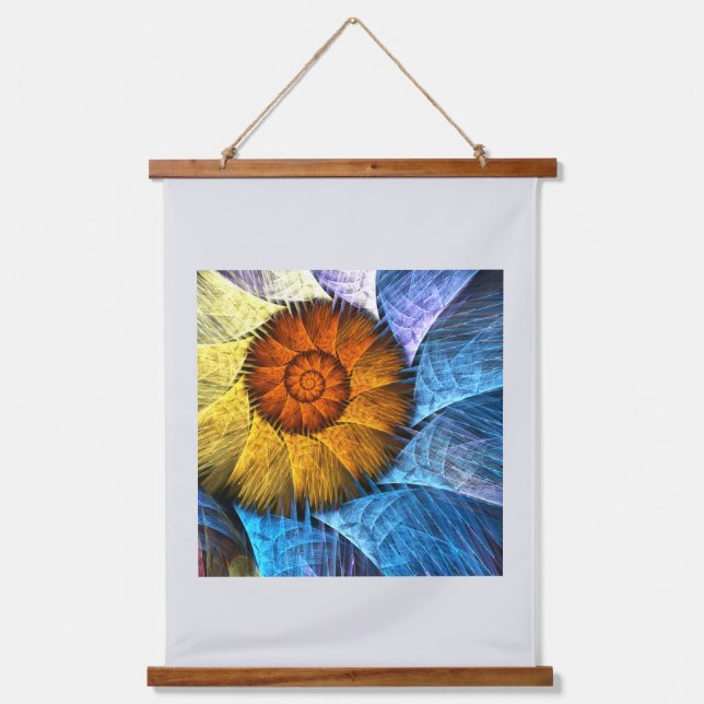 Tapisserie Suspendue Floral Orange Bleu Jaune Art Abstrait (Recto)
