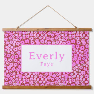 Tapisserie Suspendue Floral rose Personnalisé Baby Nom de la fille Déco
