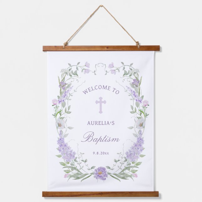 Tapisserie Suspendue Flore Lilac Lavender Frame Baptême Bienvenue (Recto)