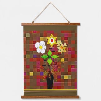 Tapisserie Suspendue "Flower Delivery"  Wood Topped Wall Tapestry