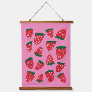 Tapisserie Suspendue Fraises d'été bio rouge sur arrière - plan rose