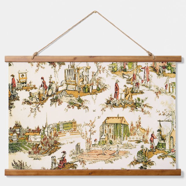 Tapisserie Suspendue Français Creme Toile Chinoiserie Style Rustique (Devant)