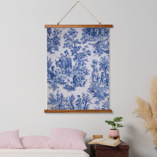 Tapisserie Suspendue Française toile de jouy bleu et blanc élégant