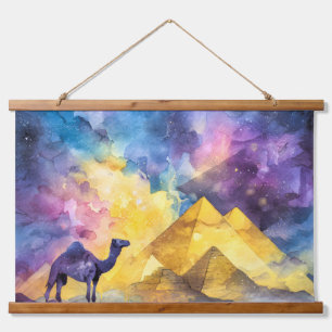 Tapisserie Suspendue Galaxie de désert à l'aquarelle Chameau Pyramide V