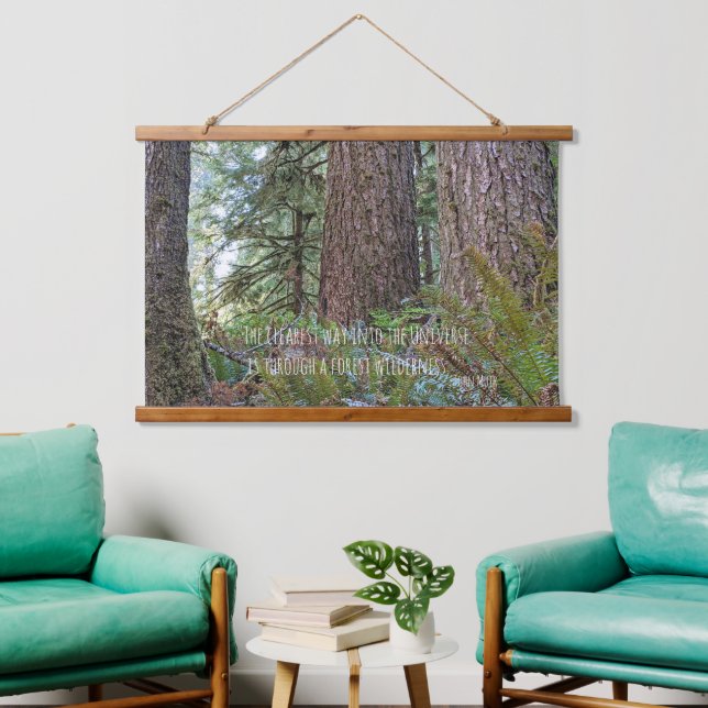Tapisserie Suspendue Géant Conifer Forest et John Muir Nature Citation (Salon)