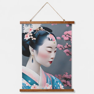 Tapisserie Suspendue Geisha Japonais Dans Un Jardin En Fleurs De Cerisi