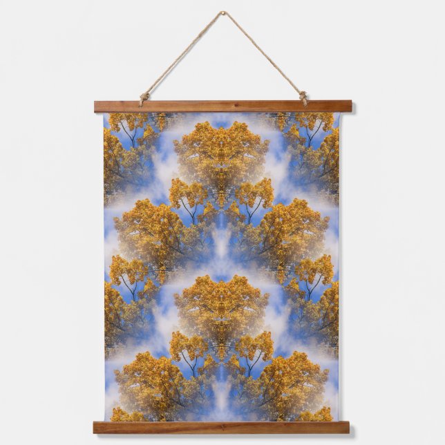 Tapisserie Suspendue Golden Autumn Leaves Blue Sky Abstrait (Recto)