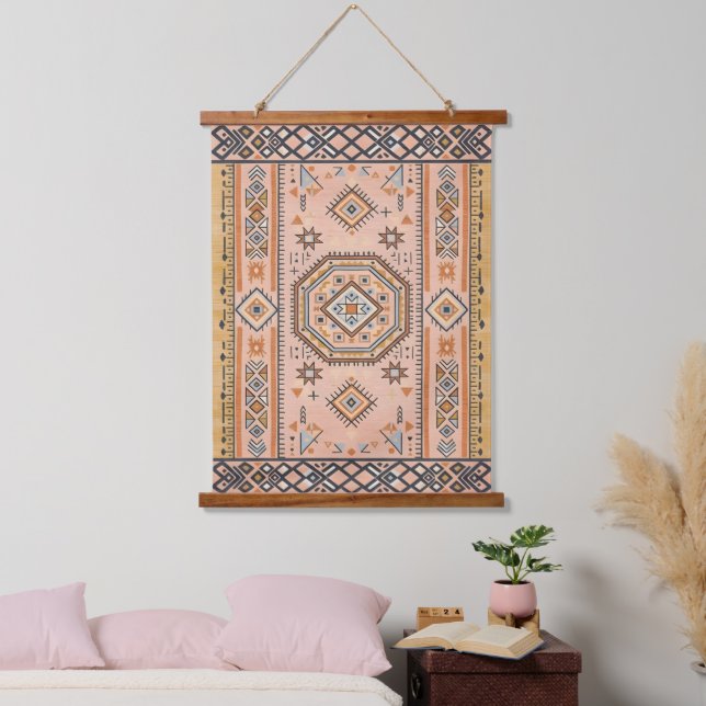 Tapisserie Suspendue Golden Maze – Modern Moroccan Geometry (Chambre à coucher)