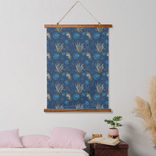 Tapisserie Suspendue Golden Starfish & Coral Reef Motif sur Blue