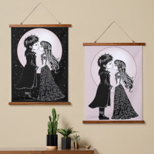 Tapisserie Suspendue Gothique Emo Enfants Kiss Valentine's Day