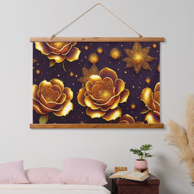 Tapisserie Suspendue Grande Collection Gold Rose moderne de luxe (Chambre à coucher)
