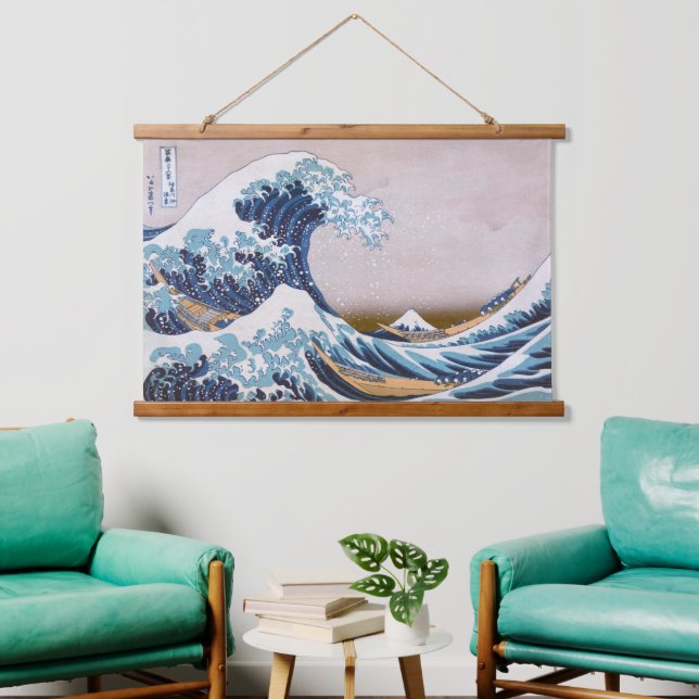 Tapisserie Suspendue Grande vague du tsunami Kanagawa Japon par Hokusai (Salon)