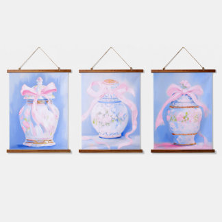 Tapisserie Suspendue Grandmillennial preppy ginger jar peinture acryliq