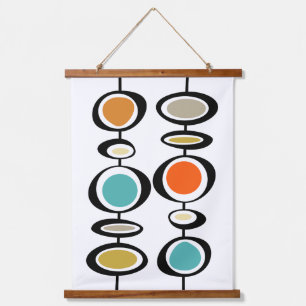 Tapisserie Suspendue Gras Retro Cercles Abstraits Mi-Siècle moderne