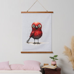 Tapisserie Suspendue Gris rouge et noir Abstrait Mad Bird