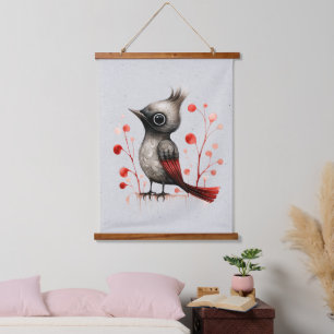 Tapisserie Suspendue Gris rouge et noir Abstrait Mad Bird