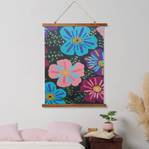 Tapisserie Suspendue Grosses fleurs pastel en noir