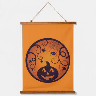Tapisserie Suspendue Halloween Jack-o'-lantern citrouille visage et ara
