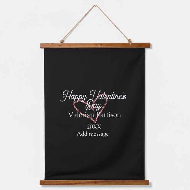 Tapisserie Suspendue Happy Valentine's day red glitter heart black name (Recto)
