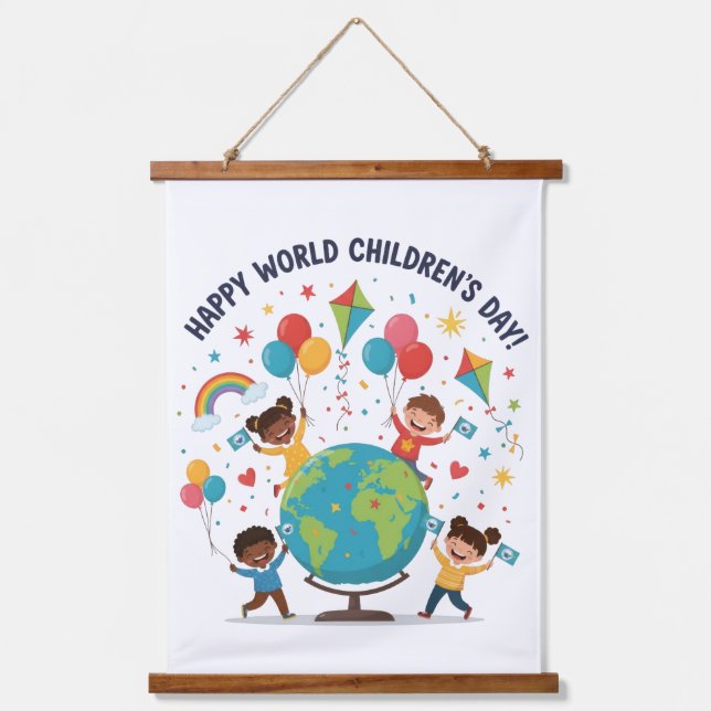 Tapisserie Suspendue Happy World Children’s Day Wood Topped Wall (Recto)