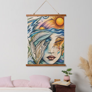 Tapisserie Suspendue Harmonie Céleste : Portrait Abstrait du Soleil et 