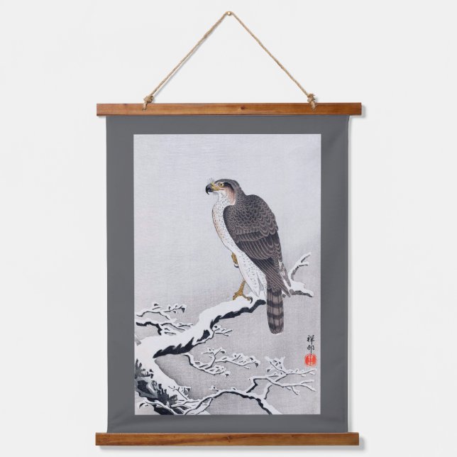 Tapisserie Suspendue Hawk on Snow Covered Branch, Ohara Koson (Recto)
