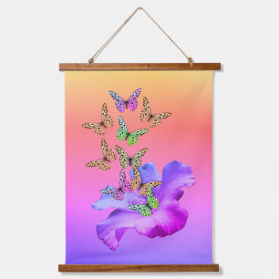 Tapisserie Suspendue Hibiscus Et Papillons Abstraits