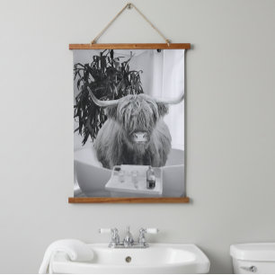 Tapisserie Suspendue Highland Cow Baignoire Salle de bain Art Amusant A