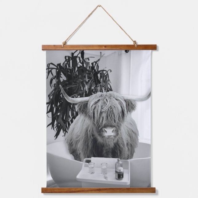 Tapisserie Suspendue Highland Cow Baignoire Salle de bain Art Amusant A (Recto)