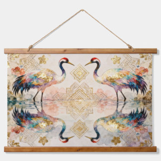 Tapisserie Suspendue Himmlische Kraniche in Harmonie - Wasserfarben