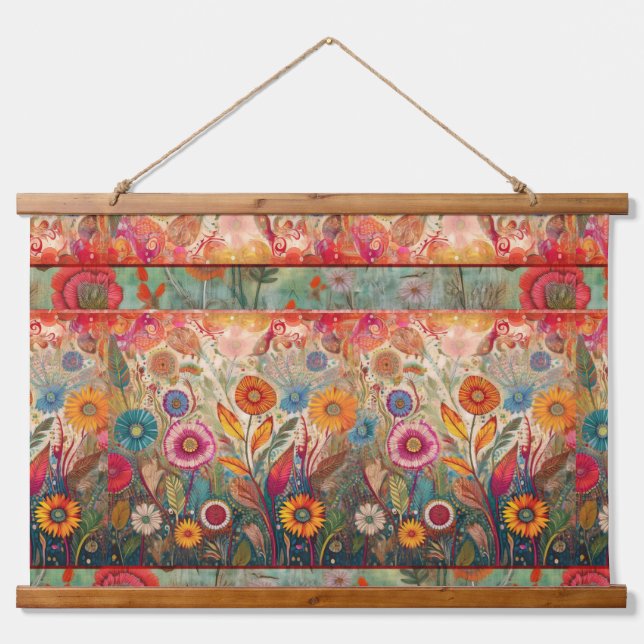 Tapisserie Suspendue Hippie rétro : Patchwork floral Mur pendage (Devant)