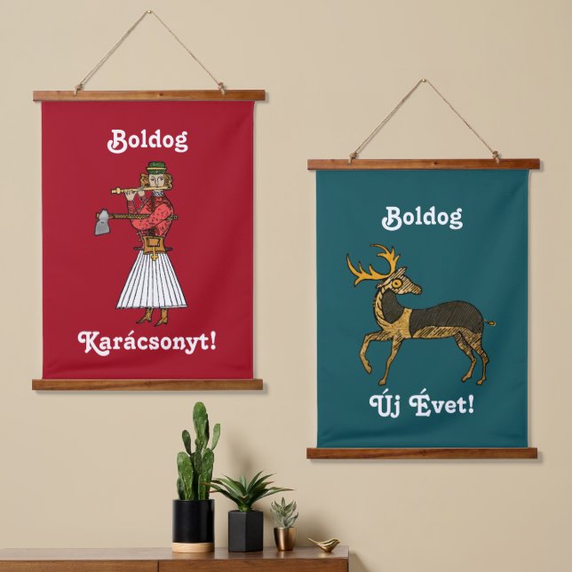Tapisserie Suspendue Hongrois ・ Boldog Karácsonyt ! Boldog Új Évet ! (Asymétrique)