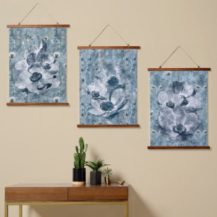 Tapisserie Suspendue Illustration botanique bleue vintage