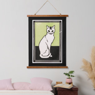 Tapisserie Suspendue Illustration de chat vintage noir vert blanc assis