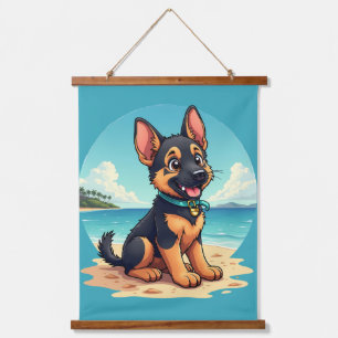 Tapisserie Suspendue Illustration de chiot berger allemand mignon sur l