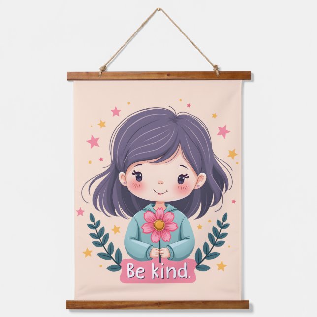 Tapisserie Suspendue Illustration de Kawaii "Be Kind" - Art Intéressant (Recto)