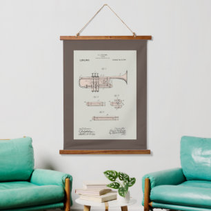 Tapisserie Suspendue Illustration du brevet de trompette Vintage coloré
