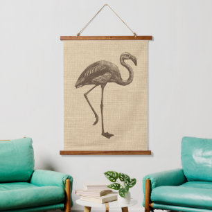 Tapisserie Suspendue Illustration du Flamant rose vintage sur Burlap