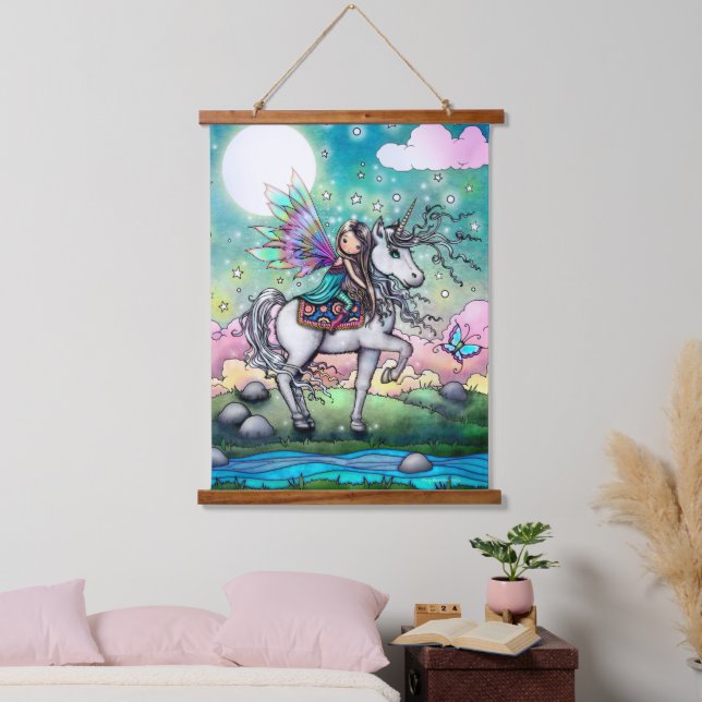Tapisserie Suspendue Illustration Whimsical Unicorn et Fairy Sweet (Chambre à coucher)