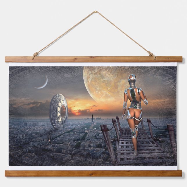 Tapisserie Suspendue Imaginaire Joli modèle femme Lune Star Space Walke (Devant)