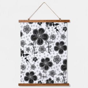 Tapisserie Suspendue Impression florale noir et blanc