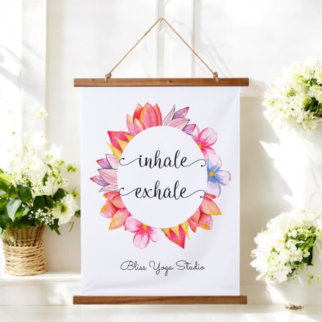 Tapisserie Suspendue Inhale Exhale Yoga Citation Florale (Créateur téléchargé)