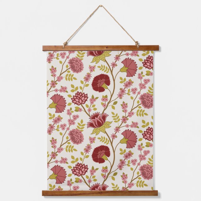 Tapisserie Suspendue Jacobean Floral Pattern Rouge Rose Gold Crème (Recto)