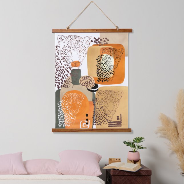 Tapisserie Suspendue Jaguar Earth Tones Moderne Pop Art Abstrait (Chambre à coucher)
