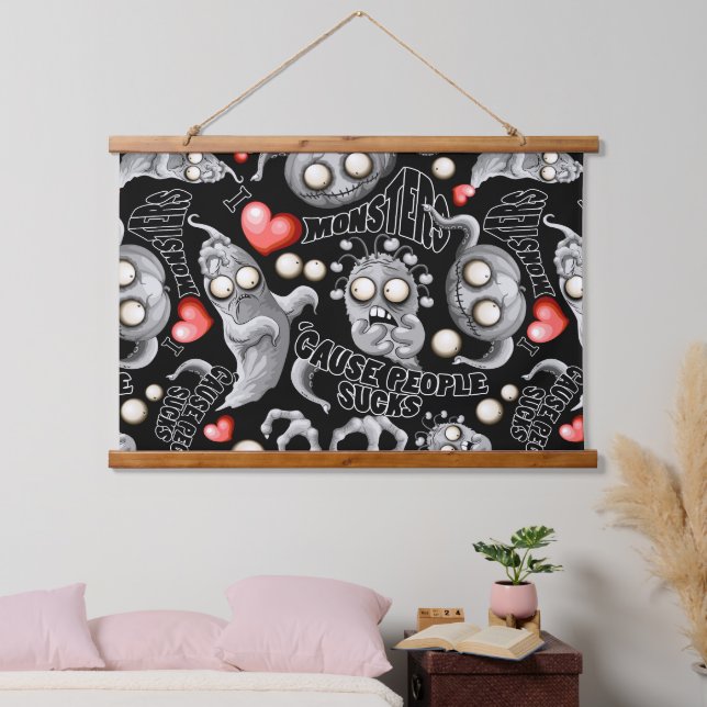 Tapisserie Suspendue J'aime les monstres parce que les gens aiment les  (Chambre à coucher)