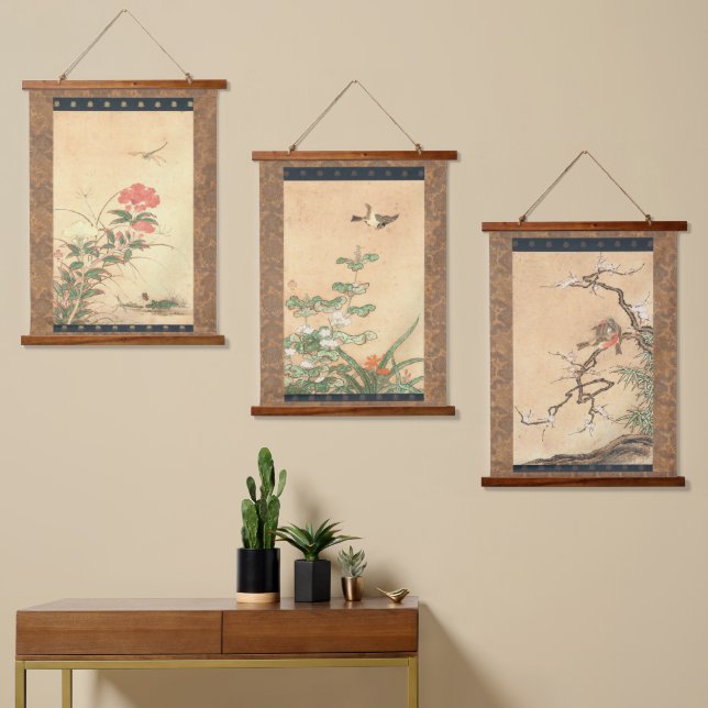 Tapisserie Suspendue Japonais Edo Période Kano Motonobu Oiseaux & Fleur (Asymétrique)