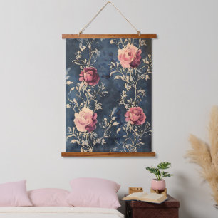 Tapisserie Suspendue Jardin au Clair de Lune – Roses Anciennes sur Fond