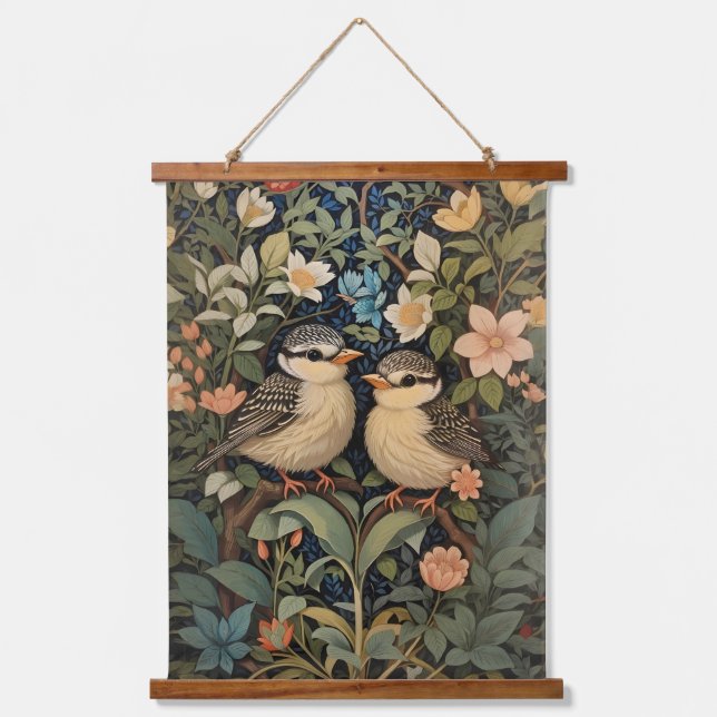 Tapisserie Suspendue Jardin botanique de deux mignons bébés oiseaux (Recto)