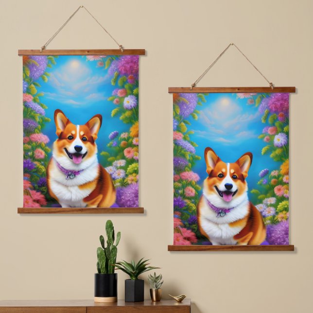 Tapisserie Suspendue Jardin clair de lune Corgi Chien (Asymétrique)