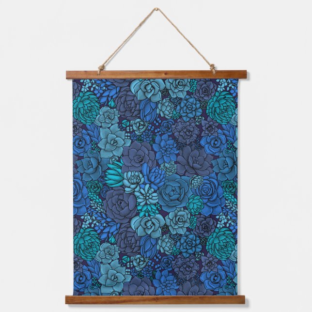 Tapisserie Suspendue Jardin succulent en bleu (Recto)